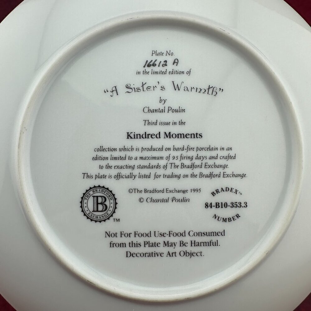 LIMITED EDITION "A SISTER'S WARMTH" BY CHANTAL POULIN COLLECTOR'S PLATE #16612A - Picture 2 of 5